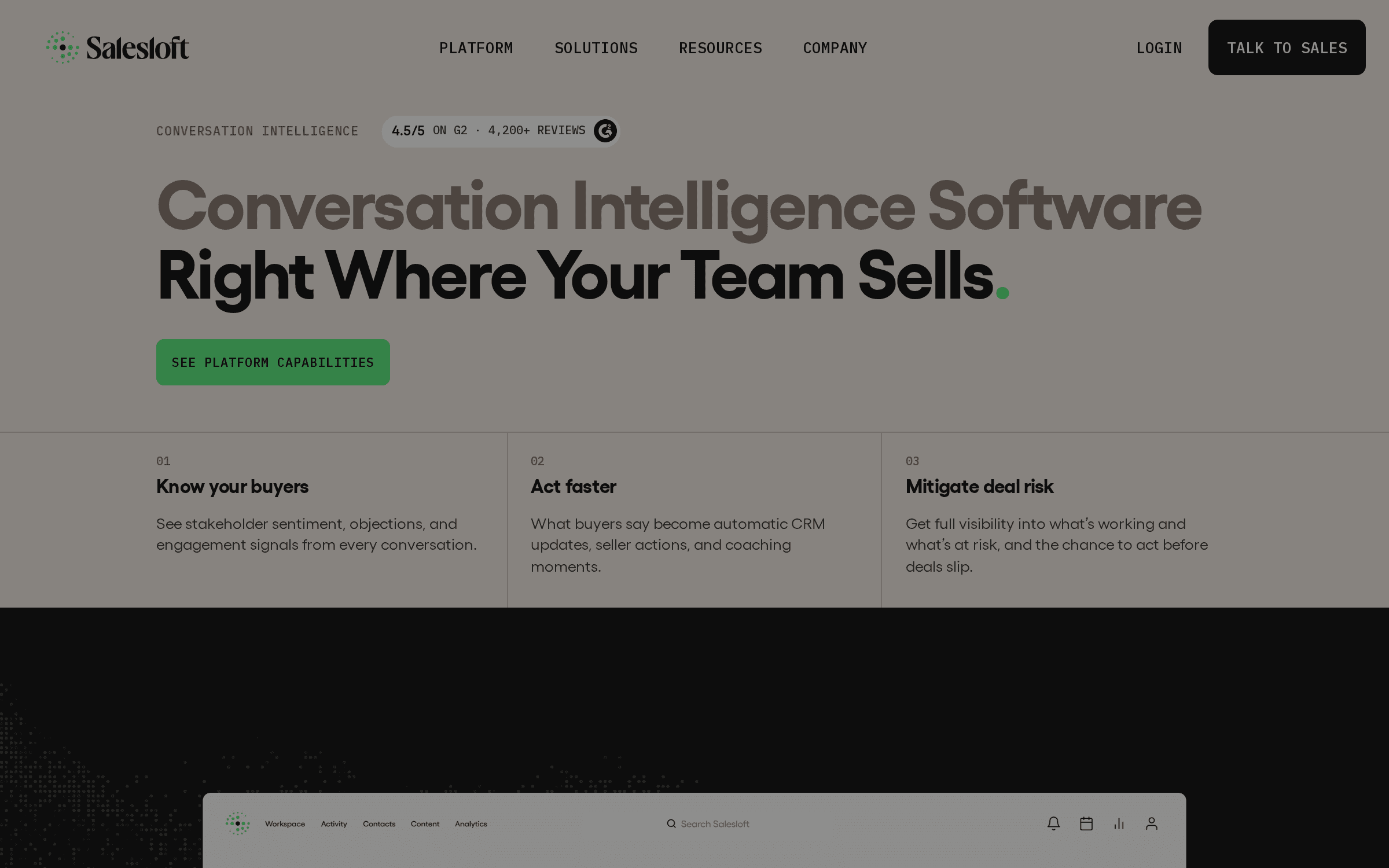Clari Copilot の製品サイトのトップページの画面