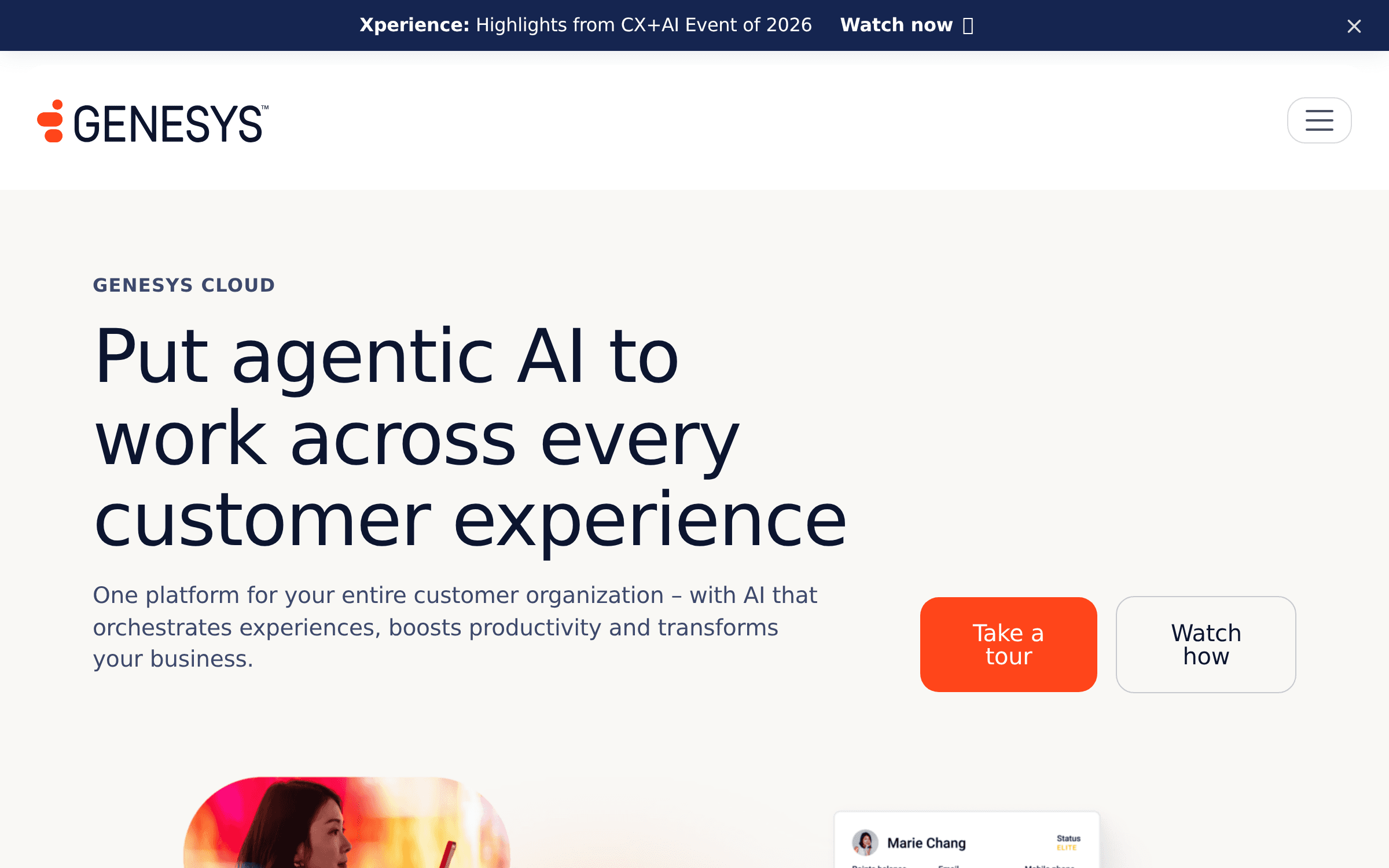 Genesys Cloud CX の製品サイトのトップページの画面