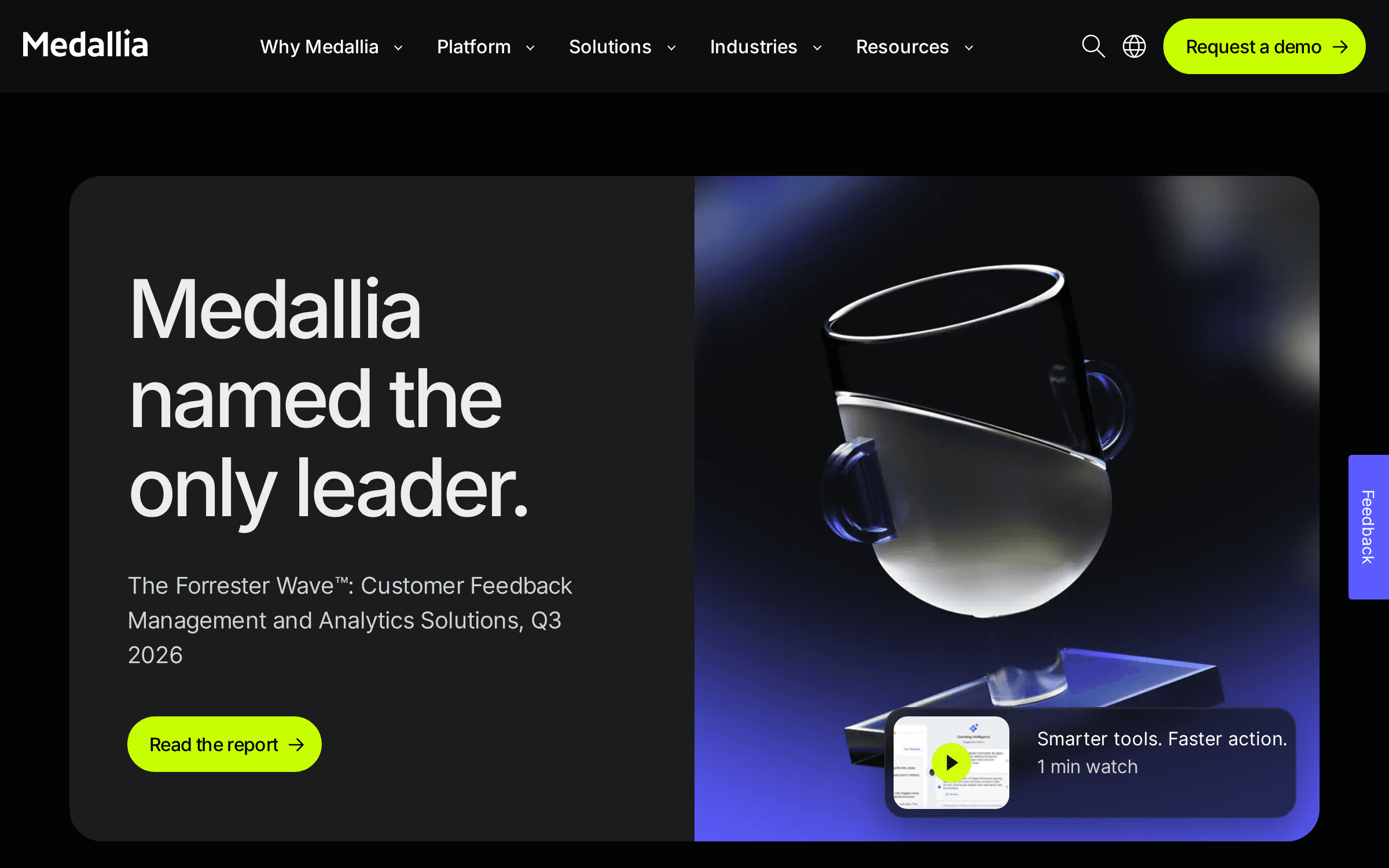 Medallia の製品サイトのトップページの画面
